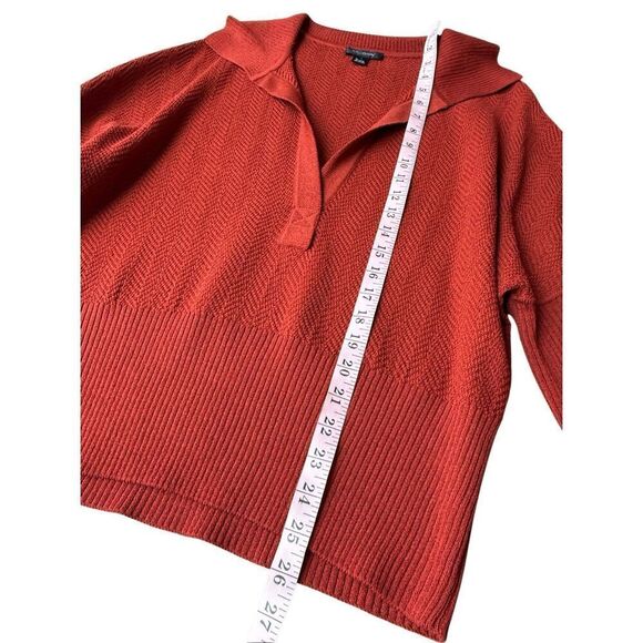 St. John Rustic Orange Wool Blend Santana Knit Collared Sweater Top Size L - Picture 10 of 11